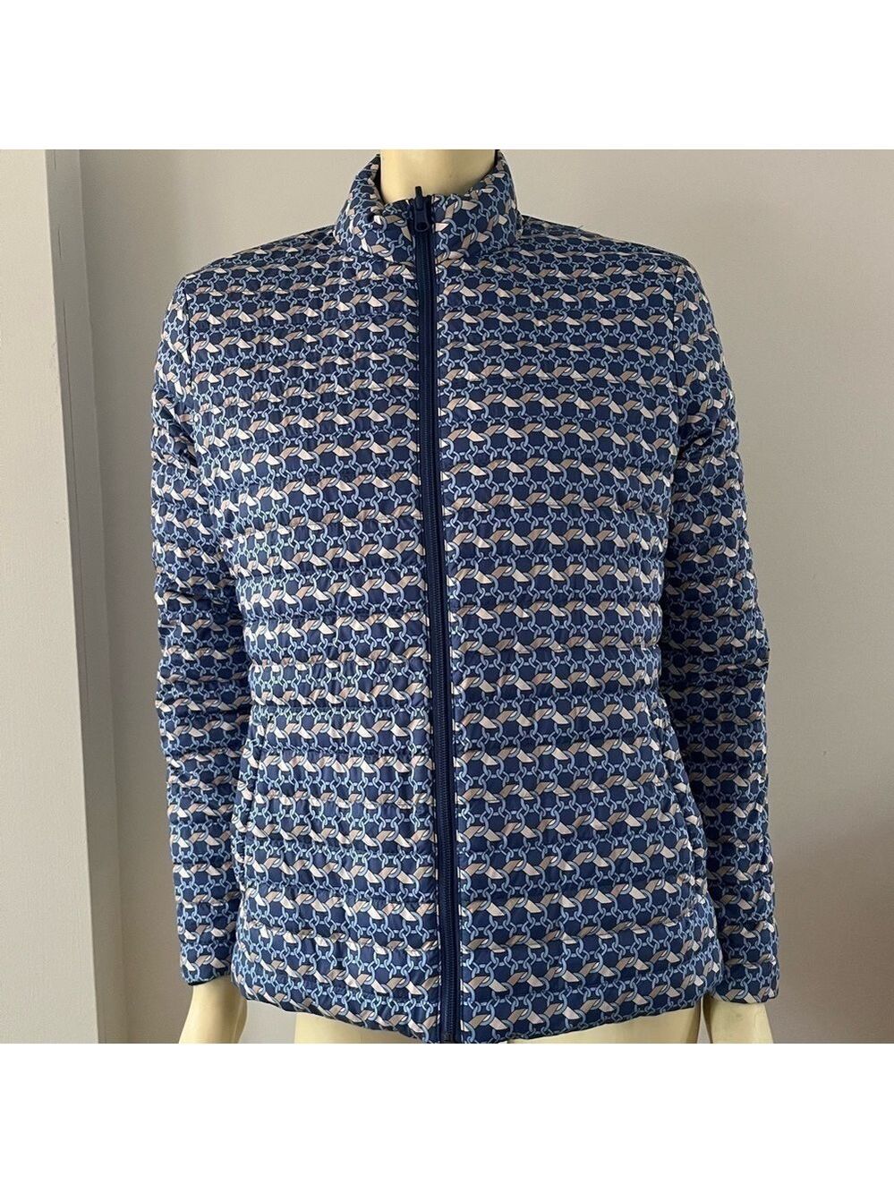 J. McLaughlin Women’s Reversible Puffer Navy Chainlink Coat lightweight Jacket M
